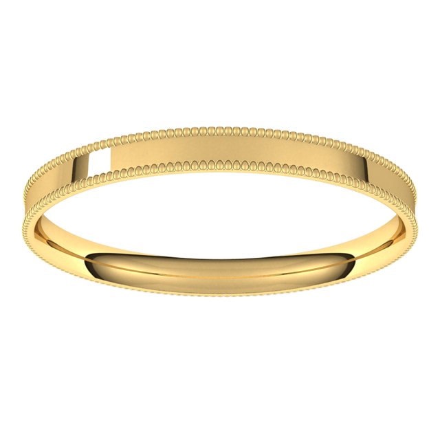 18K Yellow Gold 2.5 Mm Standard Weight Milgrain Flat Comfort Fit Band, Size 5
