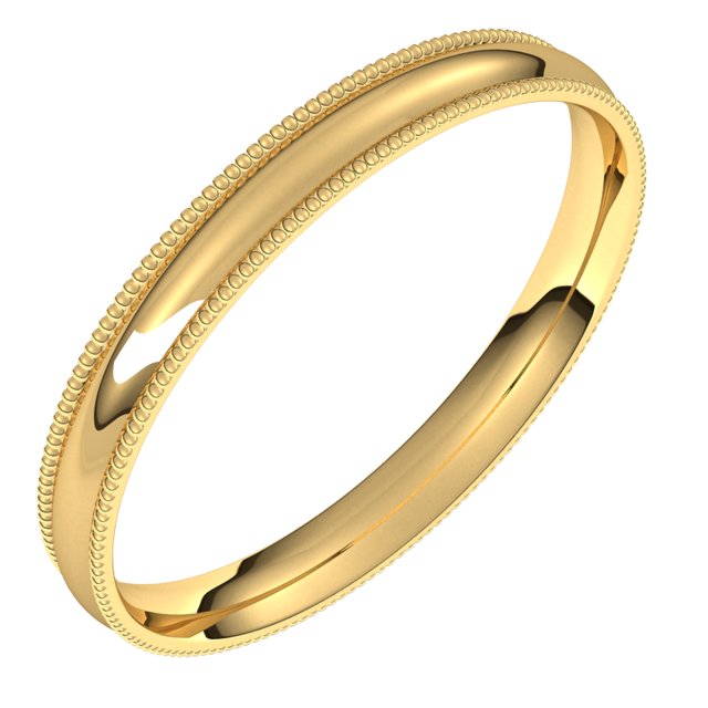 10K Yellow Or White Or Rose Gold Milgrain Half Round Comfort Fit Light Band