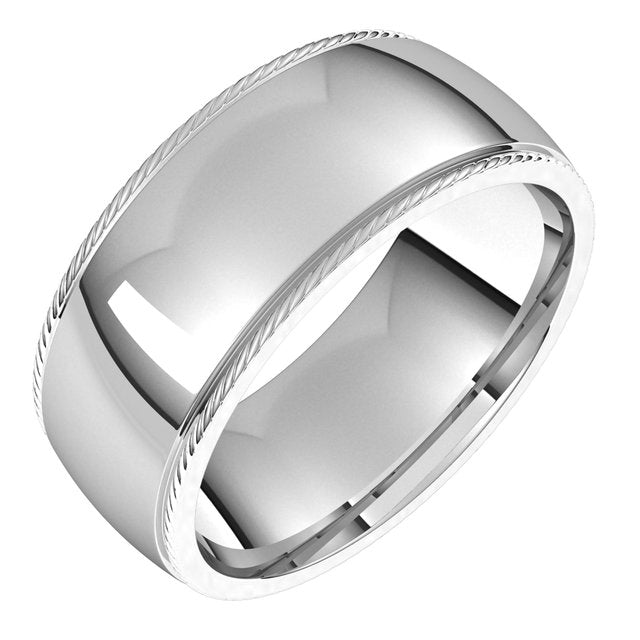 14K Yellow Or White Gold Or Sterling Silver Or Platinum Standard Weight Rope Half Round Comfort Fit Band