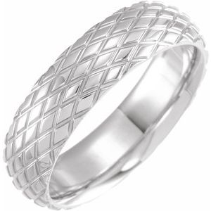 18K White Gold 6 Mm Polished Patterned Comfort-Fit Band Size 8.5