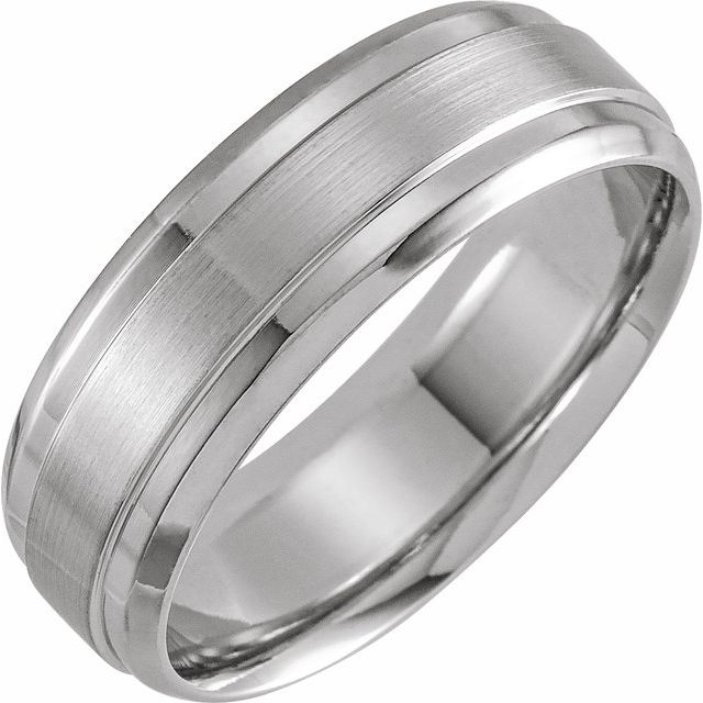 14K Yellow Gold Or Platinum 7 Mm Polished Beveled-Edge Inlay Comfort-Fit Band With Satin Finish, Size 9.5