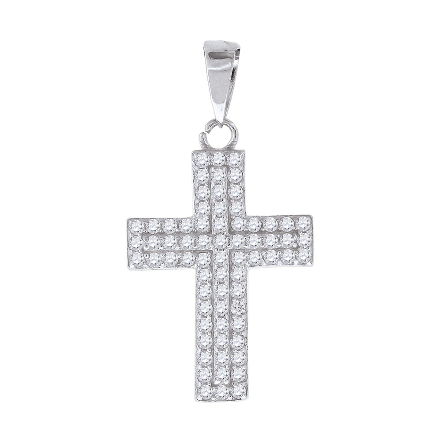 Sterling Silver Mens Cubic Zirconia Cross Religious Charm Pendant