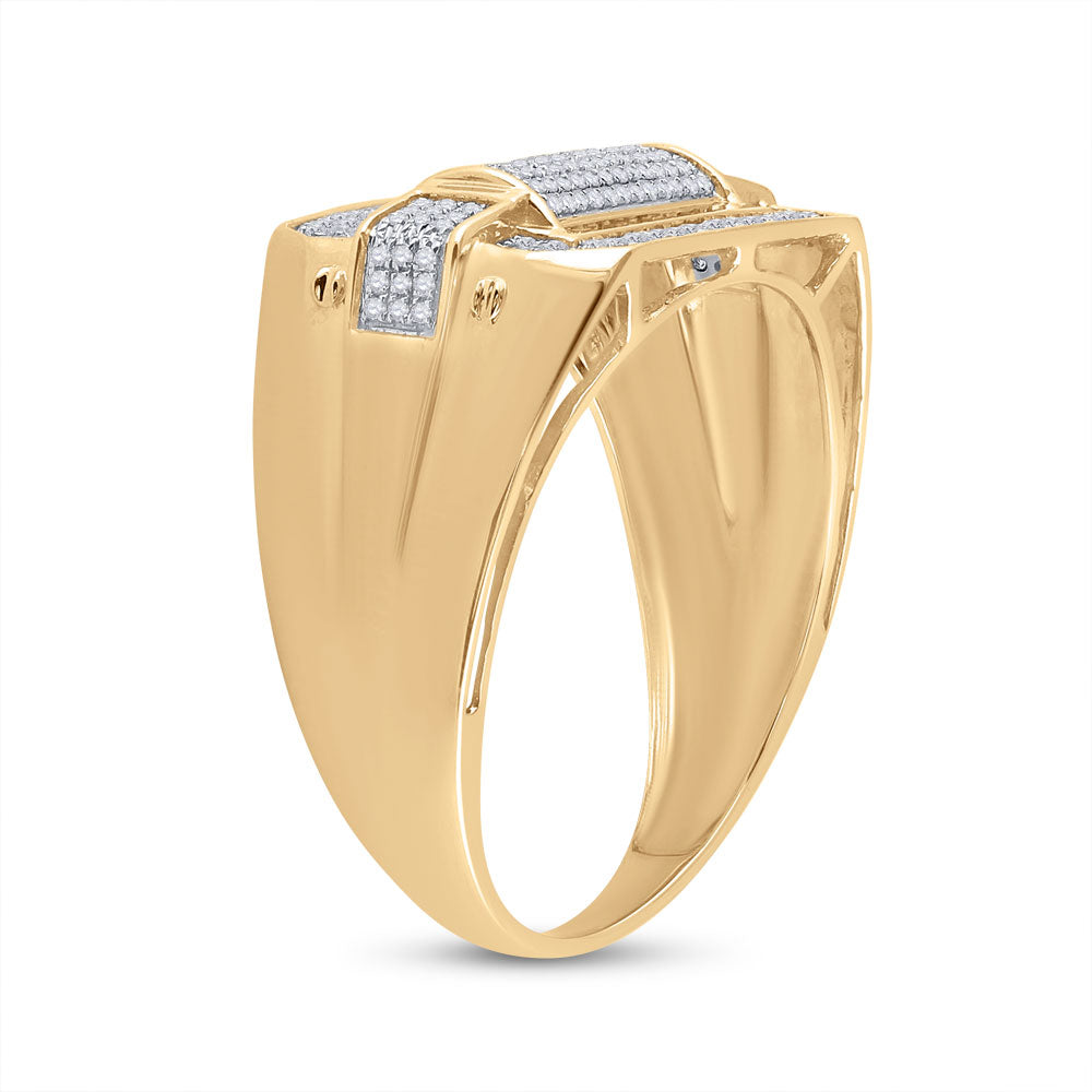 10K Yellow Gold Mens Round Diamond Fashion Ring 1/3 Cttw, Mens Size: 7-13