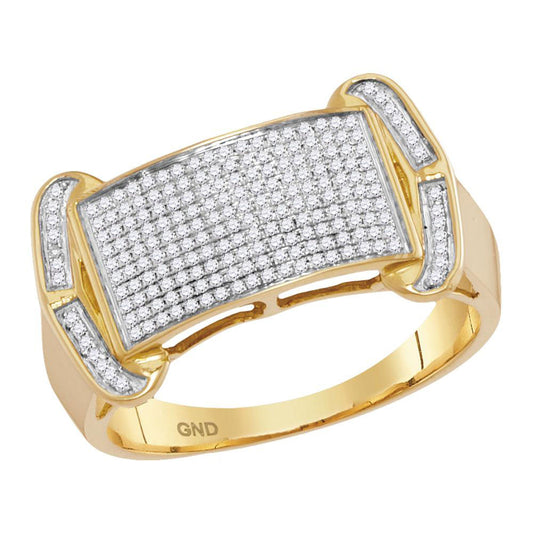 10K Yellow Gold Mens Round Diamond Rectangle Cluster Ring 1/3 Cttw, Mens Size: 7-13