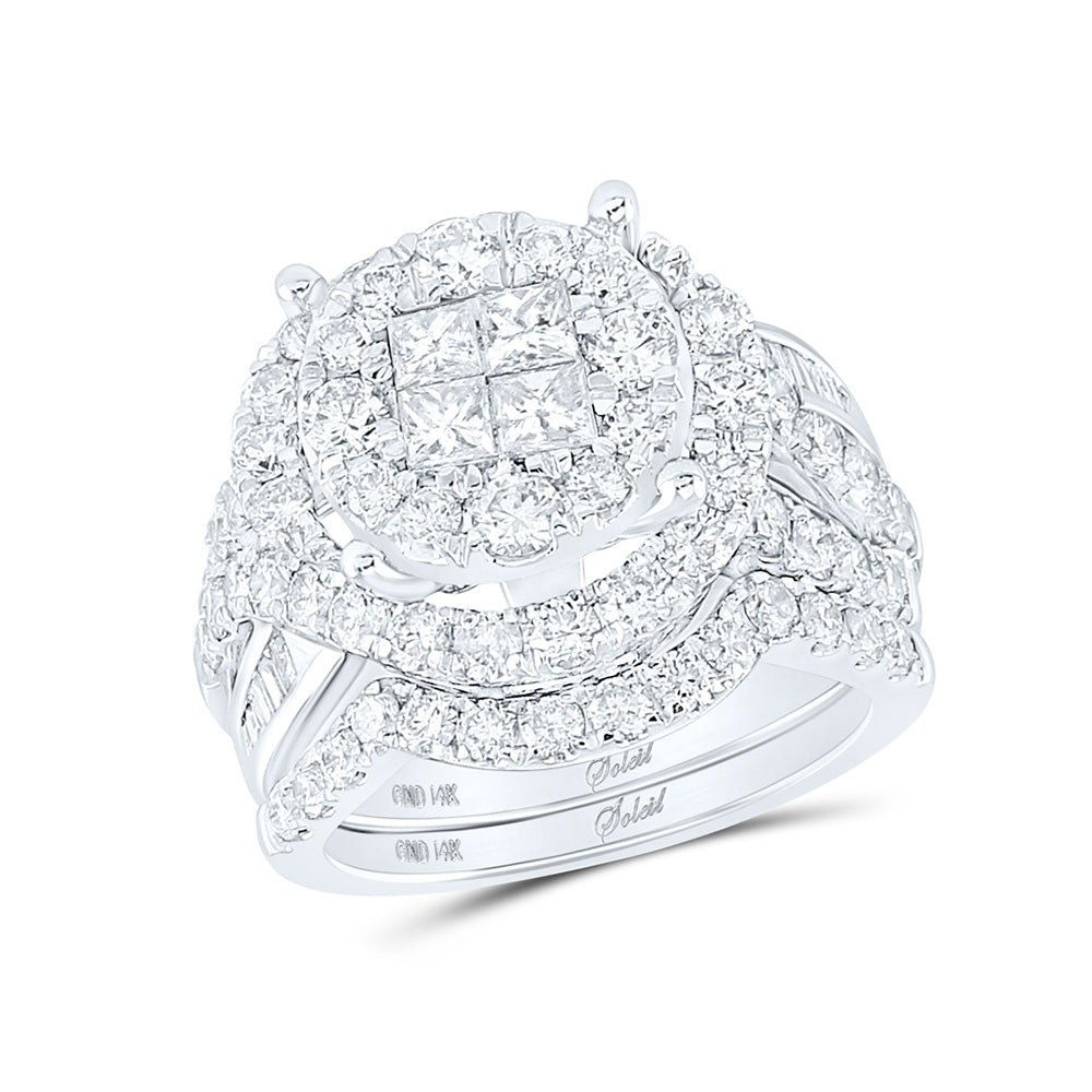 14K White Gold Princess Diamond Bridal Wedding Ring Band Set 3 Cttw, Womens Size: 5-10