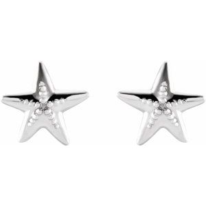 14K White Gold 6.7 X 6.6 Mm Pair Friction Backs Included Polished Starfish Earrings