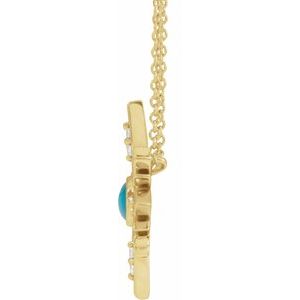 14K Yellow Gold Oval 6 X 4Mm G-H I1 Natural Turquoise And .08 Ctw Natural Diamond Necklace, Length: 18 In