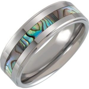 Tungsten 8 mm Flat Stepped Band with Mother of Pearl Inlay