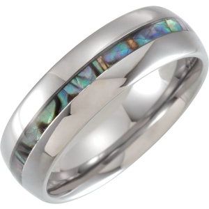 Tungsten 8 mm Half Round Band with Pearl Shell Inlay