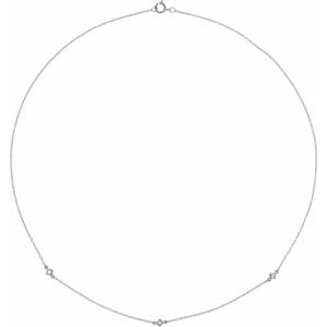 14K White Gold 3-Stone Square 2 X 2 Mm I1, H+ 20 In Polished 1/6 Ctw Natural Diamond 3-Station Necklace