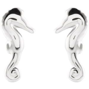 Sterling Silver 9.2 X 4.3 Mm Pair Friction Backs Included Polished Seahorse Earrings With Back