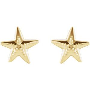 14K Yellow Gold 6.7 X 6.6 Mm Pair Friction Backs Polished Starfish Earrings