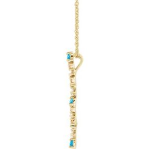 14K Yellow Gold Natural Honey Passion Topaz, Natural Turquoise & 1/8 CTW Natural Diamond Scattered Bar 16-18" Necklace
