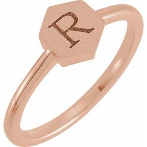 14K Rose Gold Hexagon 9.5 X 8 Mm Brush Polished Signet Ring Size 7