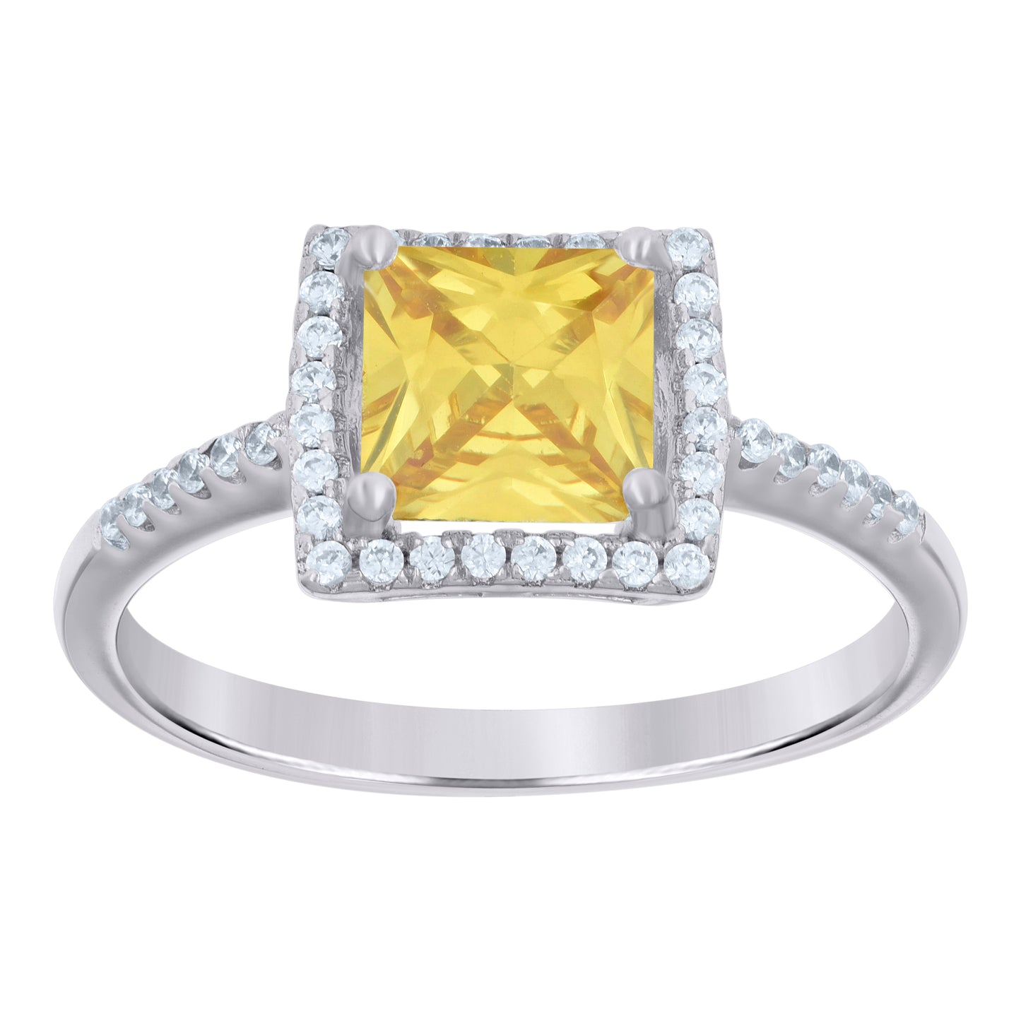 Sterling Silver Womens Yellow Princess Cut Cubic Zirconia Fashion Bridal Anniversary Wedding Engagement Band Ring