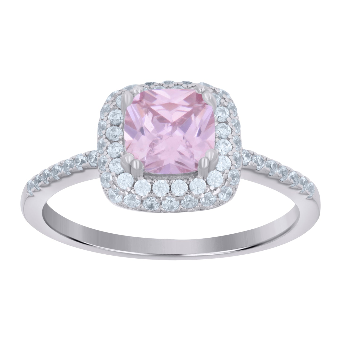 Sterling Silver Womens Pink Cubic Zirconia Halo Bridal Anniversary Wedding Engagement Band Ring
