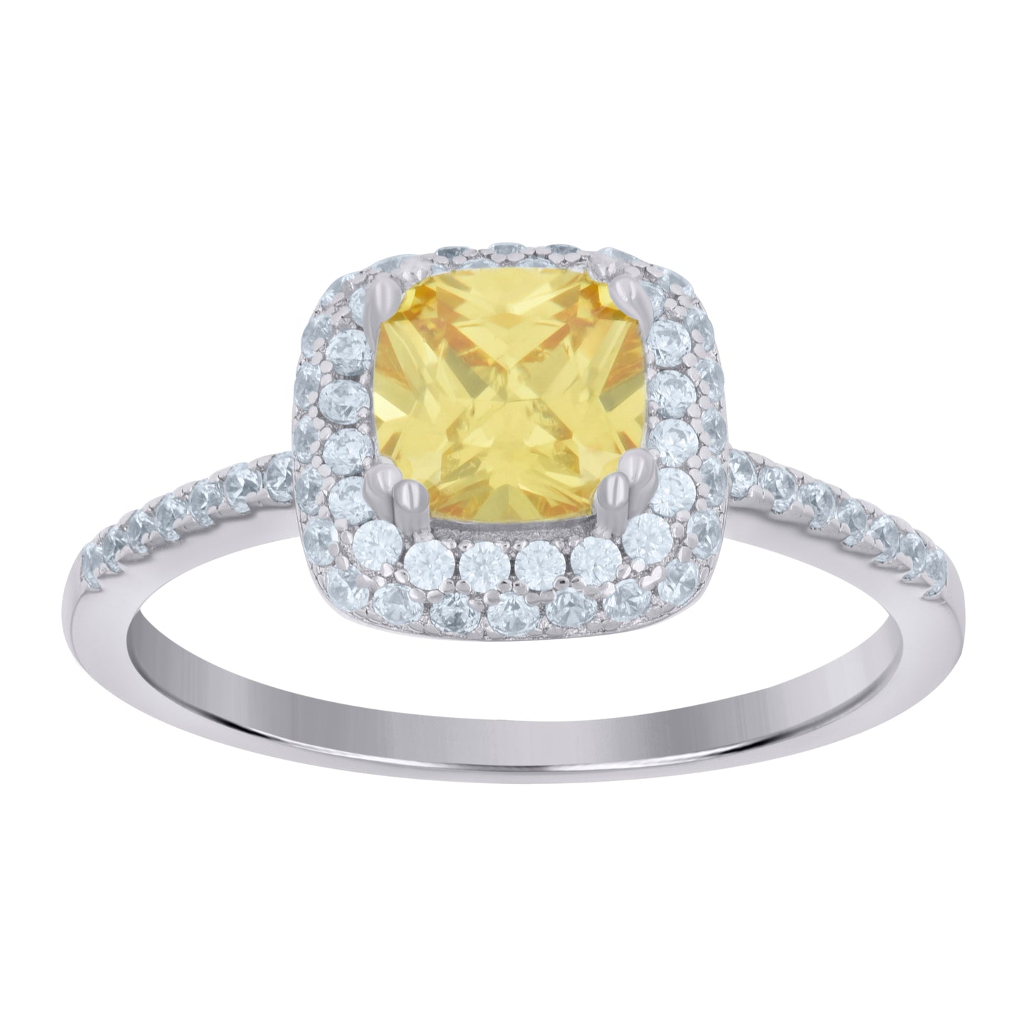 Sterling Silver Womens Yellow Cubic Zirconia Halo Bridal Anniversary Wedding Engagement Band Ring