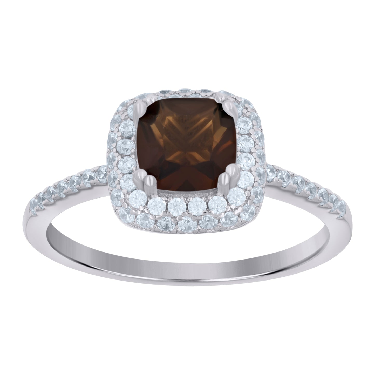 Sterling Silver Womens Brown Cubic Zirconia Halo Bridal Anniversary Wedding Engagement Band Ring