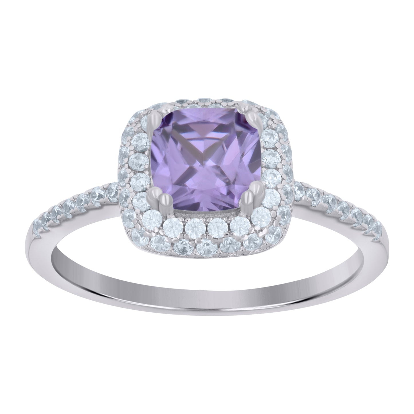 Sterling Silver Womens Purple Cubic Zirconia Halo Bridal Anniversary Wedding Engagement Band Ring