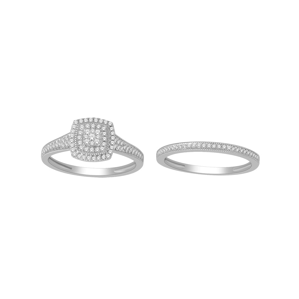 10K White Gold 0.33 Ct Round Diamonds Bridal Set Ring