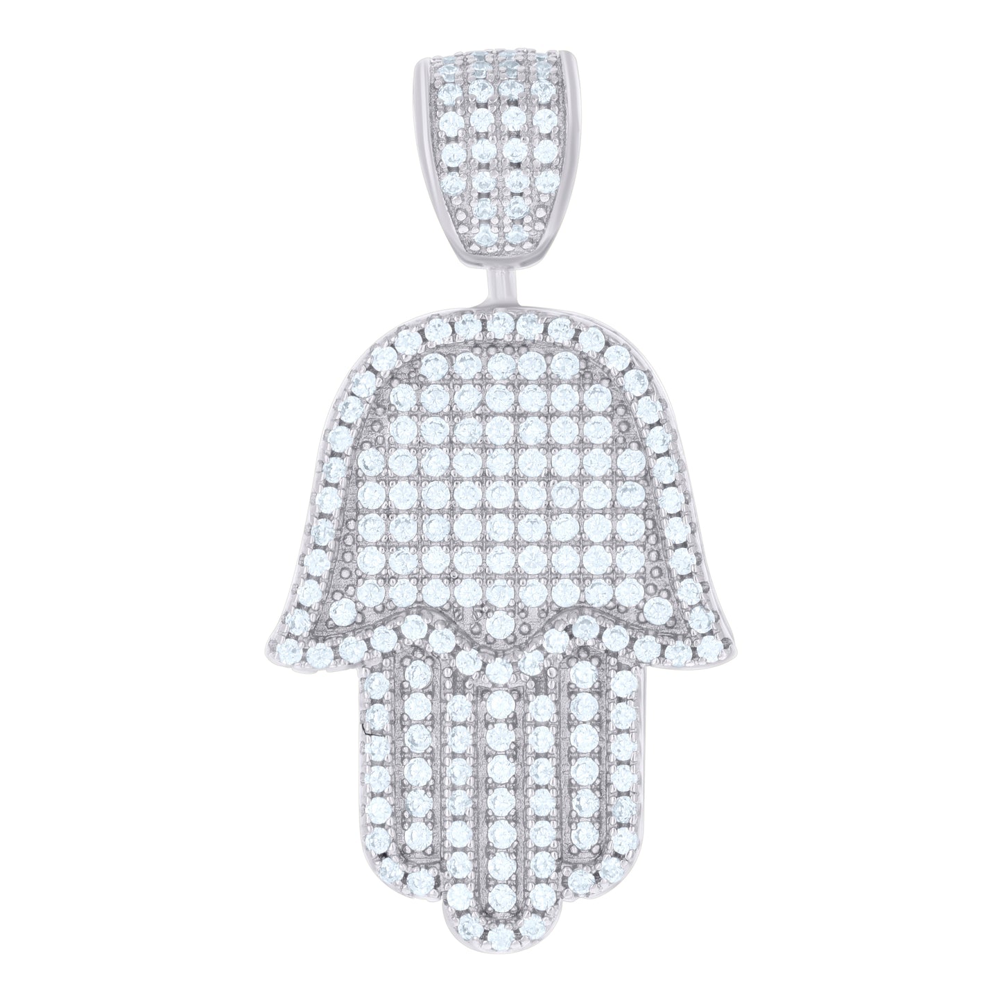 Sterling Silver Mens Cubic Zirconia Religious Hamsa Charm Pendant