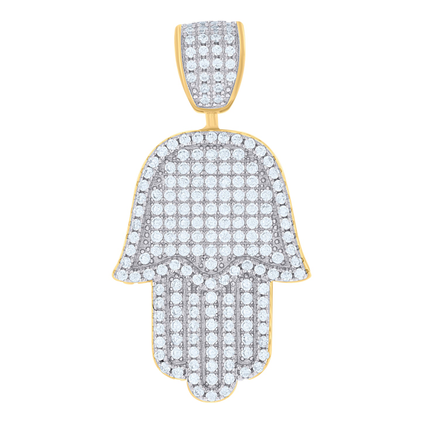 Sterling Silver Mens Cubic Zirconia Religious Hamsa Charm Pendant