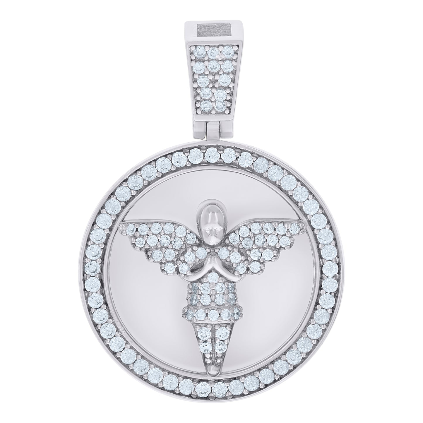Sterling Silver Mens Cubic-Zirconia Medallion Angel Religious Charm Pendant
