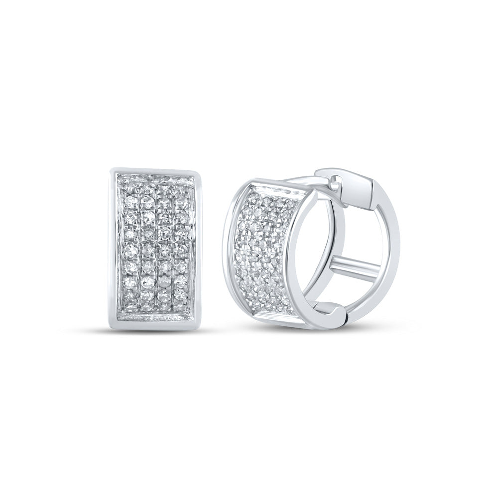 Sterling Silver Diamond Unisex Mens Womens Hoop Earrings 1/6 Cttw, Length: 0.35 In, Width: 0.18 In