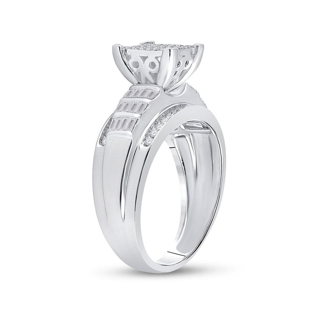 Sterling Silver Round Diamond Cluster Bridal Wedding Engagement Ring 5/8 Cttw, Womens Size: 5-10