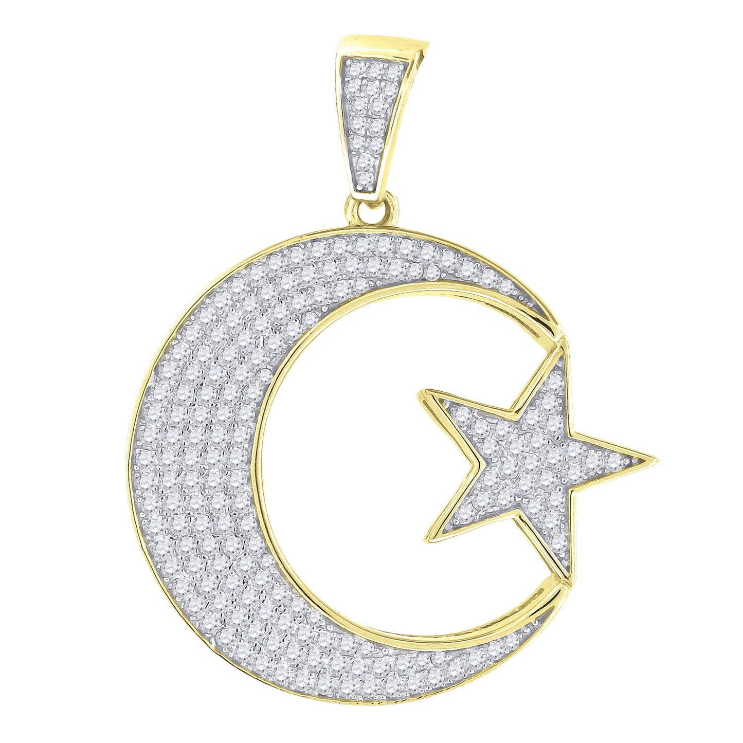 Sterling Silver Mens Cubic Zirconia Celestial Moon Star Charm Pendant