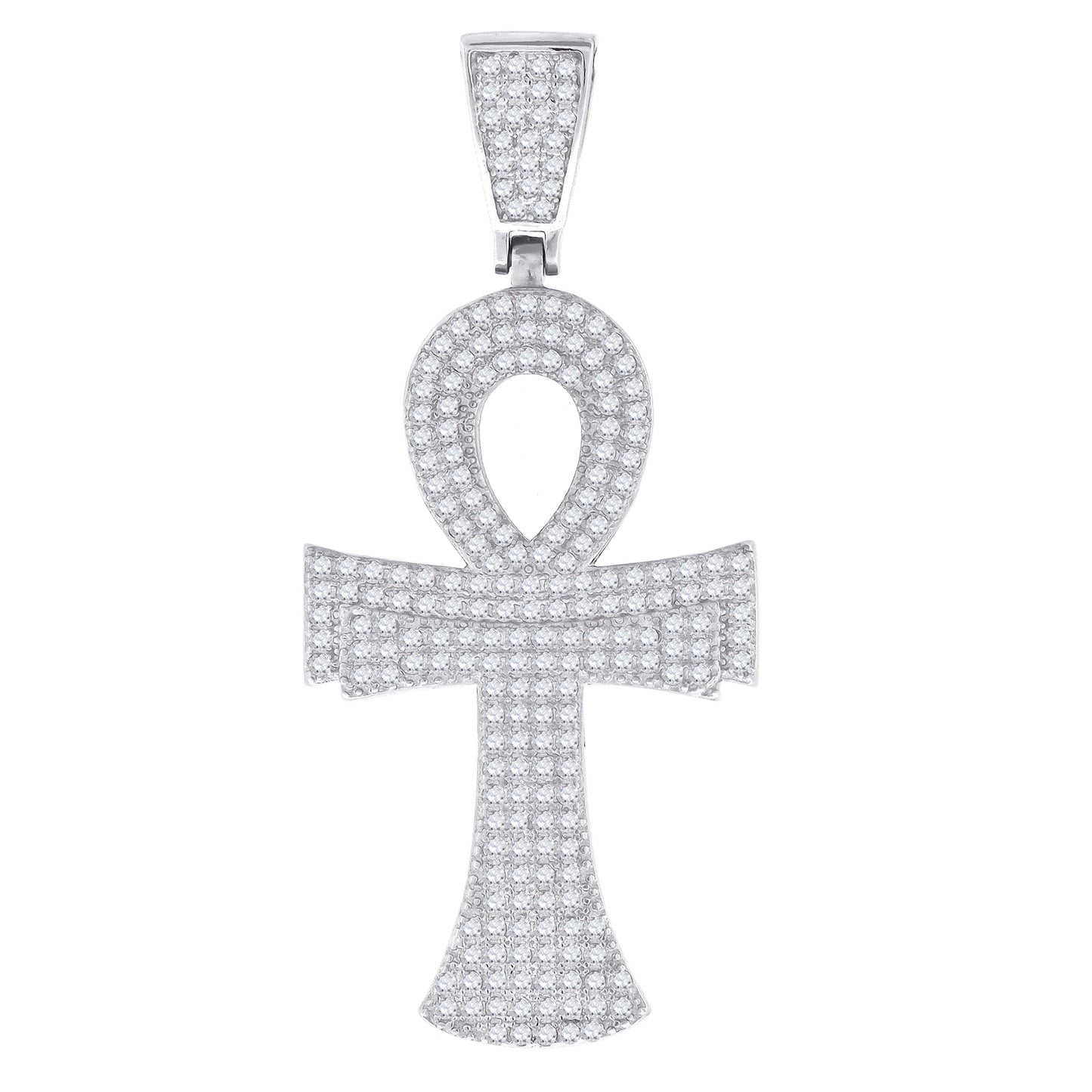 Sterling Silver Unisex Cubic Zirconia Ankh Cross Religious Charm Pendant