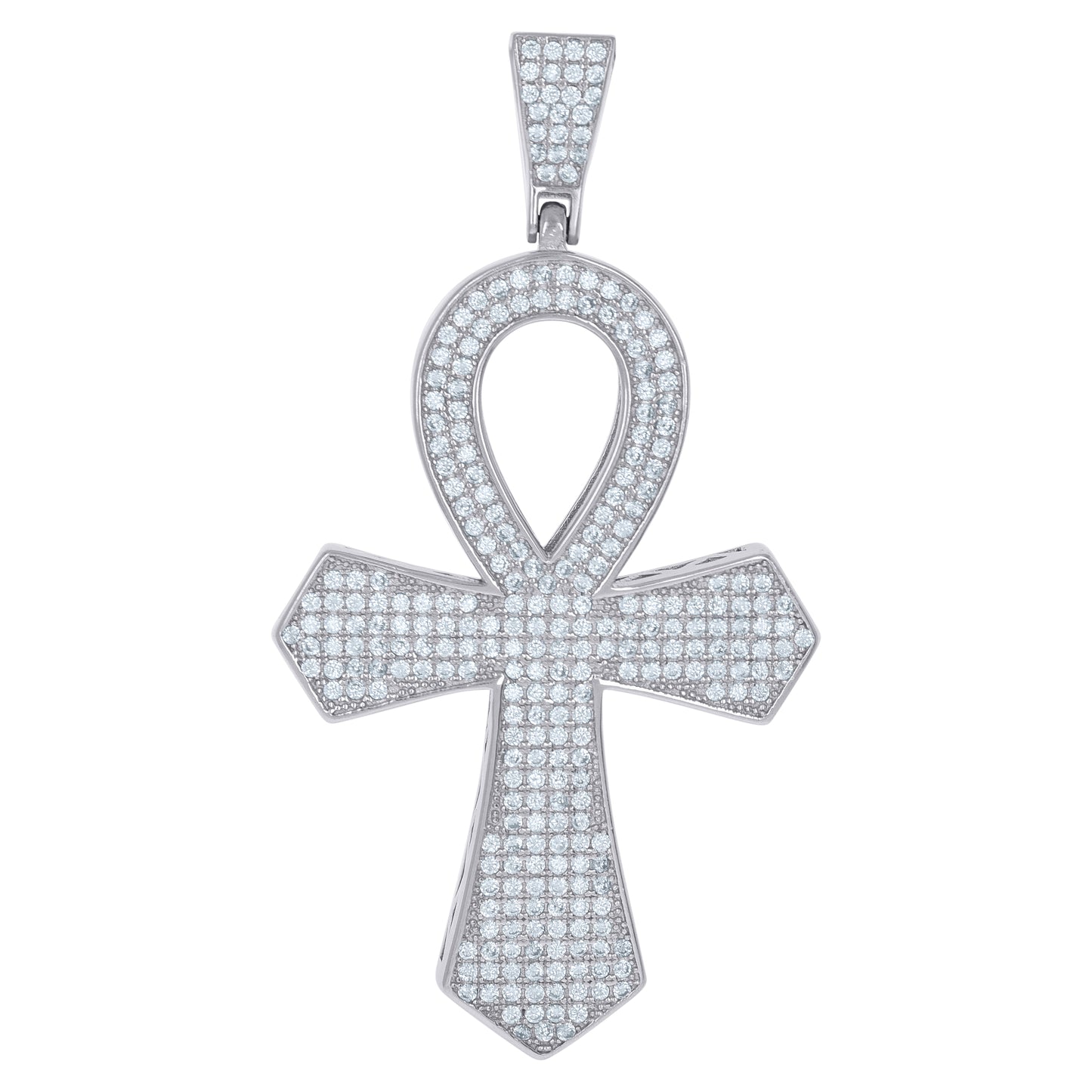 Sterling Silver Unisex Cubic Zirconia Ankh Cross Religious Charm Pendant