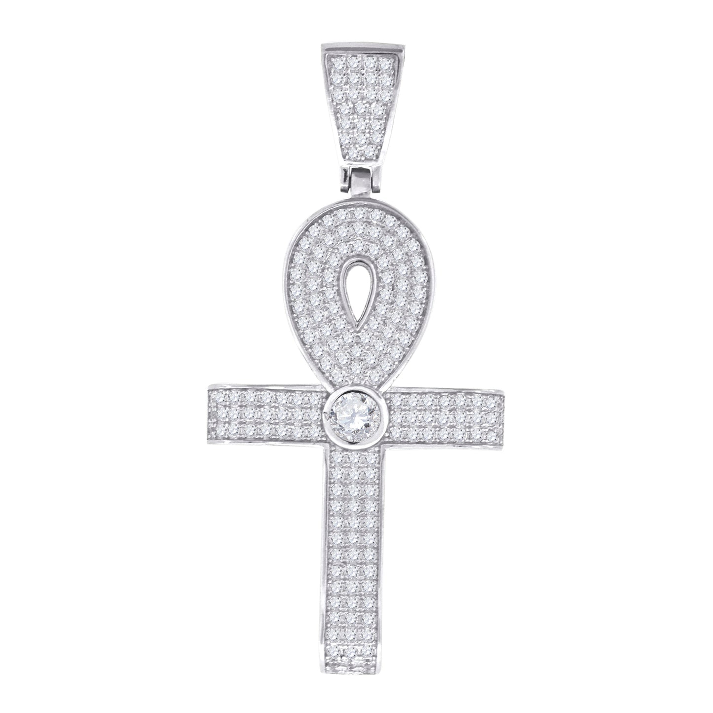 Sterling Silver Unisex Cubic Zirconia Ankh Cross Religious Charm Pendant