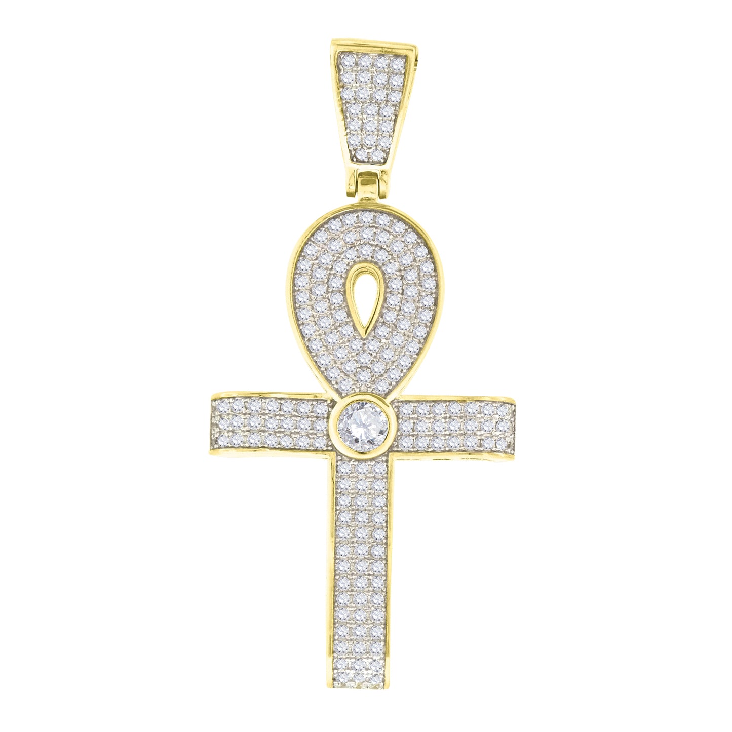 Sterling Silver Unisex Cubic Zirconia Ankh Cross Religious Charm Pendant