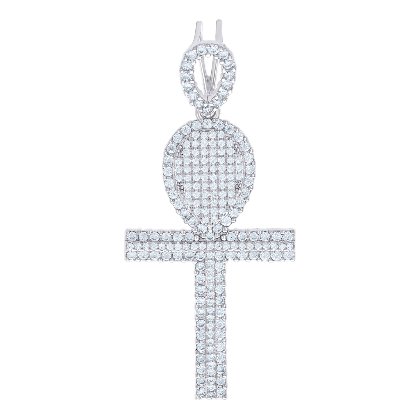 Sterling Silver Unisex Cubic Zirconia Ankh Cross Religious Charm Pendant