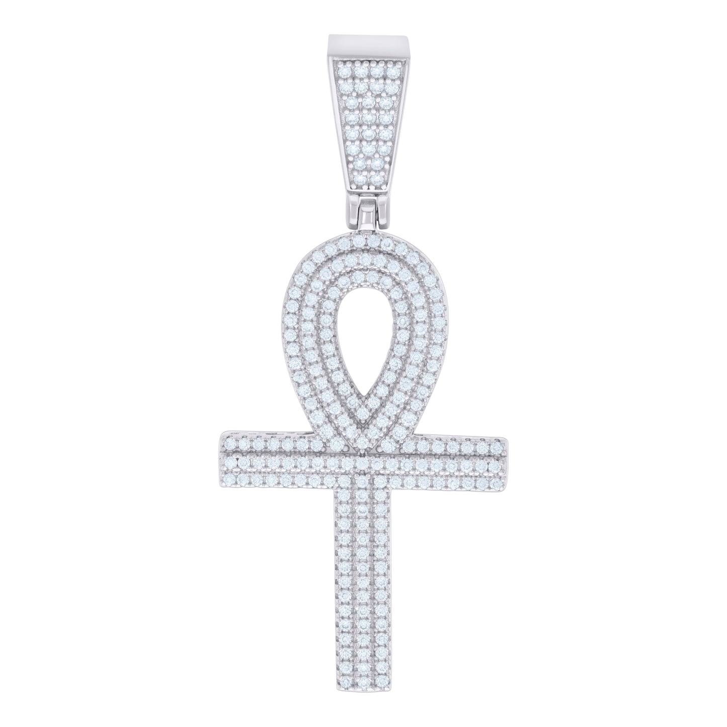 Sterling Silver Unisex Cubic Zirconia Ankh Cross Religious Charm Pendant
