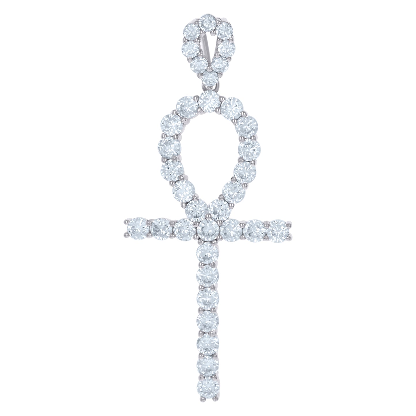 Sterling Silver Unisex Cubic Zirconia Ankh Cross Religious Charm Pendant