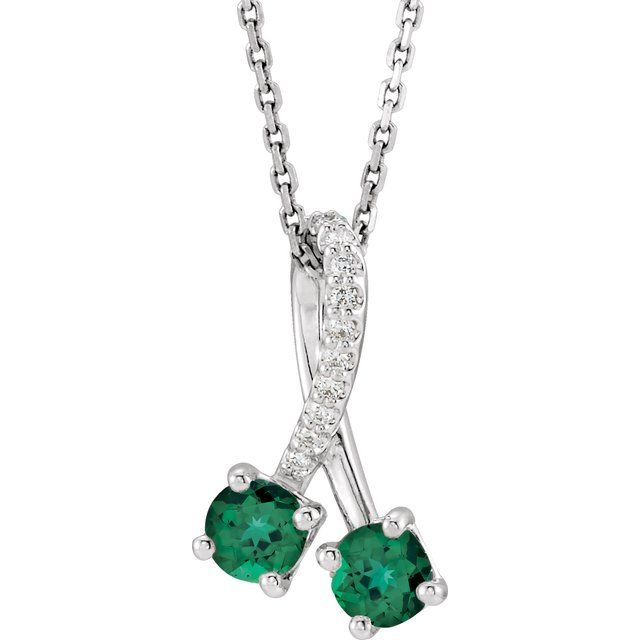 14K White Gold Round 4Mm I1, G-H 16-18 In Polished Lab-Grown Emerald And .05 Ctw Natural Diamond Necklace