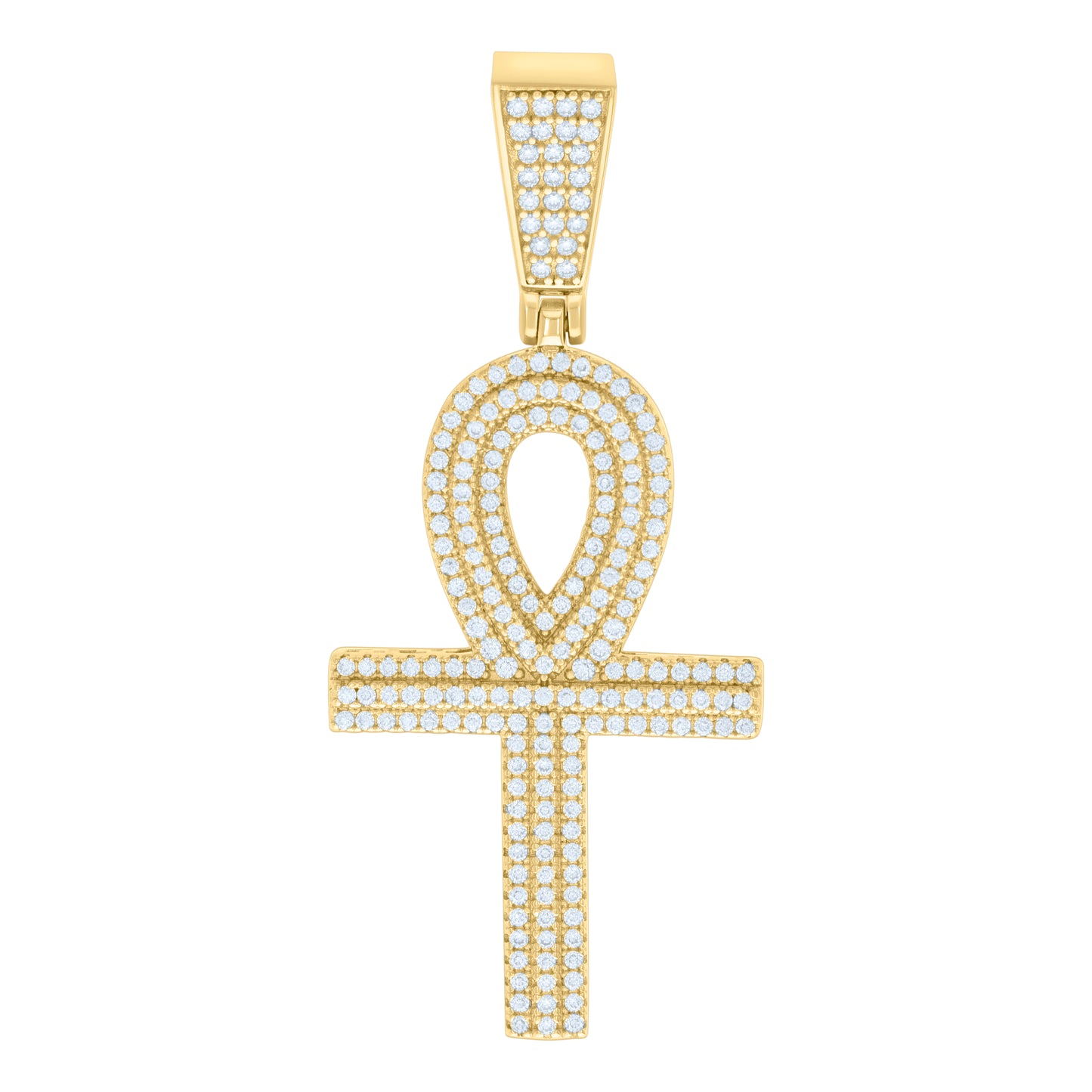 Sterling Silver Unisex Cubic Zirconia Ankh Cross Religious Charm Pendant