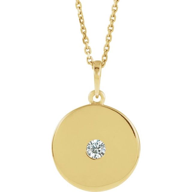 14K Yellow Gold Round 3Mm Si2-Si3, G-H 16-18 In Polished 1/10 Ctw Natural Diamond Disc Pendant Necklace
