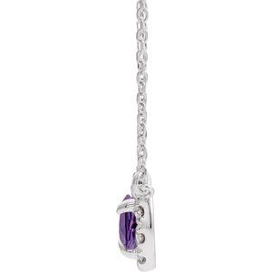 Sterling Silver Pear 6 X 4Mm G-H I1 Natural Amethyst And 1/6 Ctw Natural Diamond Necklace, Length: 18 In