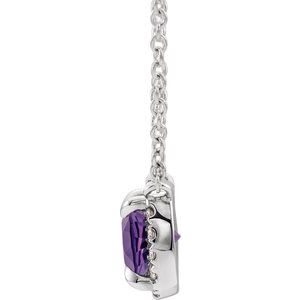 Sterling Silver Square 4 X 4Mm G-H I1 Natural Amethyst And .05 Ctw Natural Diamond Necklace, Length: 18 In