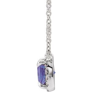 14K White Gold Square 4 X 4Mm G-H I1 Natural Tanzanite And .05 Ctw Natural Diamond Necklace, Length: 16 In