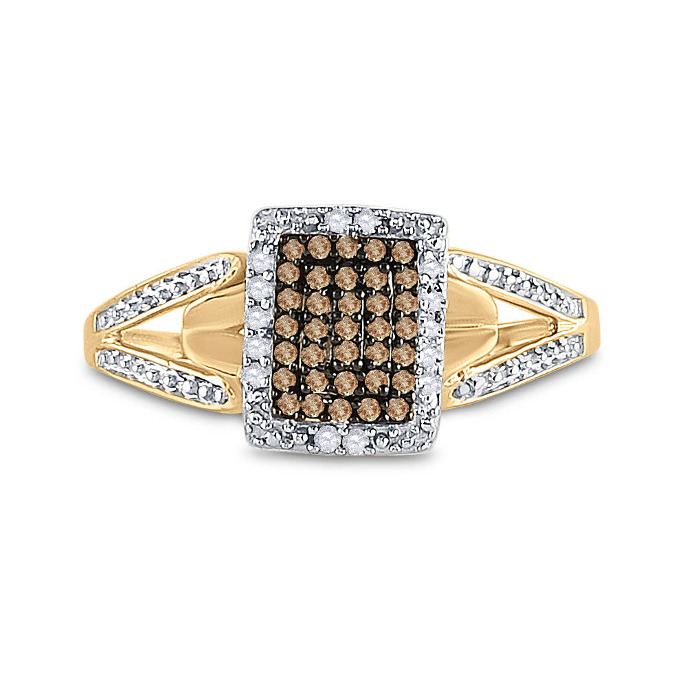 10K Yellow Gold Womens Round Brown Diamond Cluster Ring 1/5 Cttw, Womens Size: 5-10
