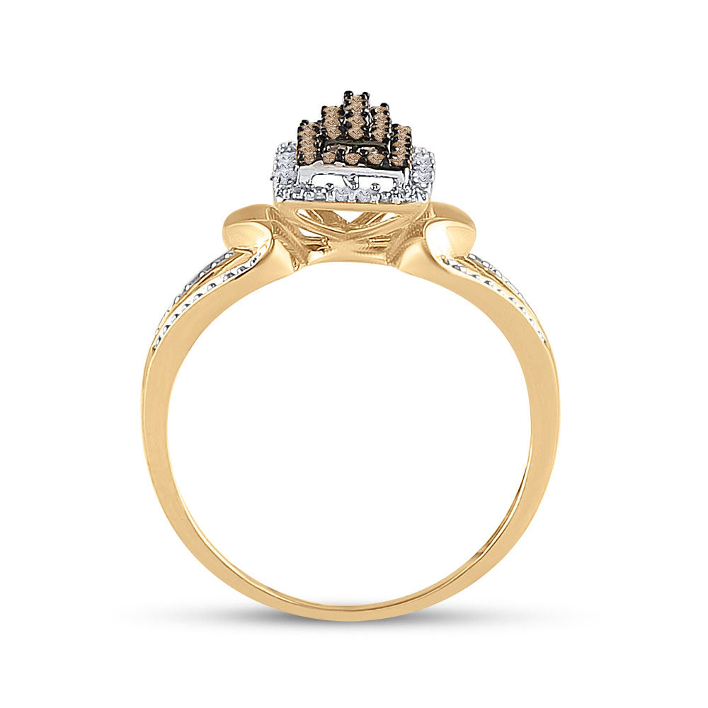 10K Yellow Gold Womens Round Brown Diamond Cluster Ring 1/5 Cttw, Womens Size: 5-10