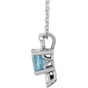 14K White Gold Round 6Mm Ghi Si2-Si3 Natural Aquamarine And 1/6 Ctw Natural Diamond Necklace, Length: 18 In