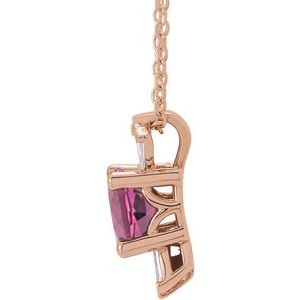 14K Rose Gold Round 6Mm Ghi Si2-Si3 Natural Pink Tourmaline And 1/6 Ctw Natural Diamond Necklace, Length: 18 In