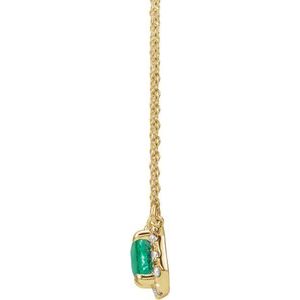 14K Yellow Gold Emerald 6 X 4Mm G-H I1 Natural Emerald And 1/5 Ctw Natural Diamond Necklace, Length: 18 In