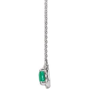 14K White Gold Emerald 6 X 4Mm G-H I1 Natural Emerald And 1/5 Ctw Natural Diamond Necklace, Length: 18 In