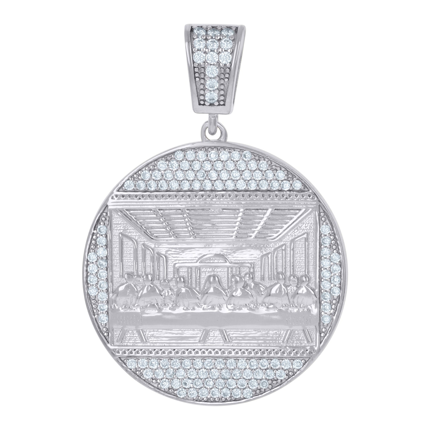 Sterling Silver Unisex Cubic Zirconia Last Supper Religious Pendant Charm